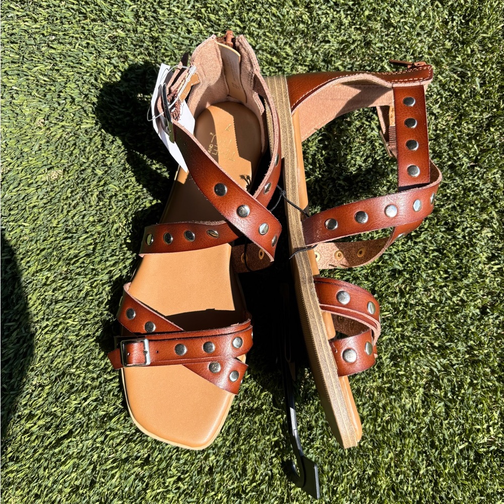 Brown Leather Studded Sandals
